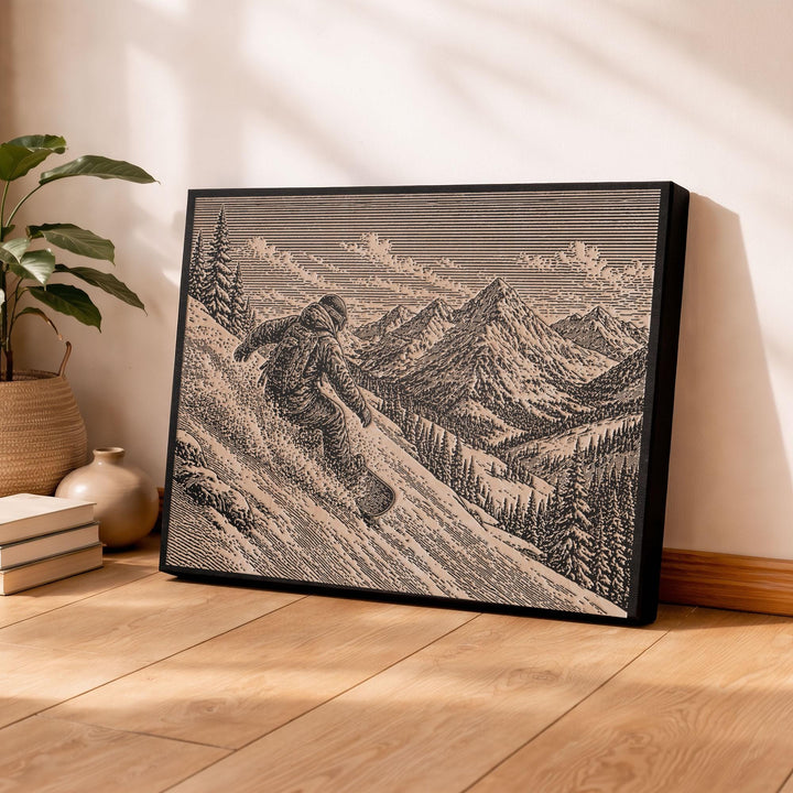 Backcountry Snowboarder Engraved Illustration