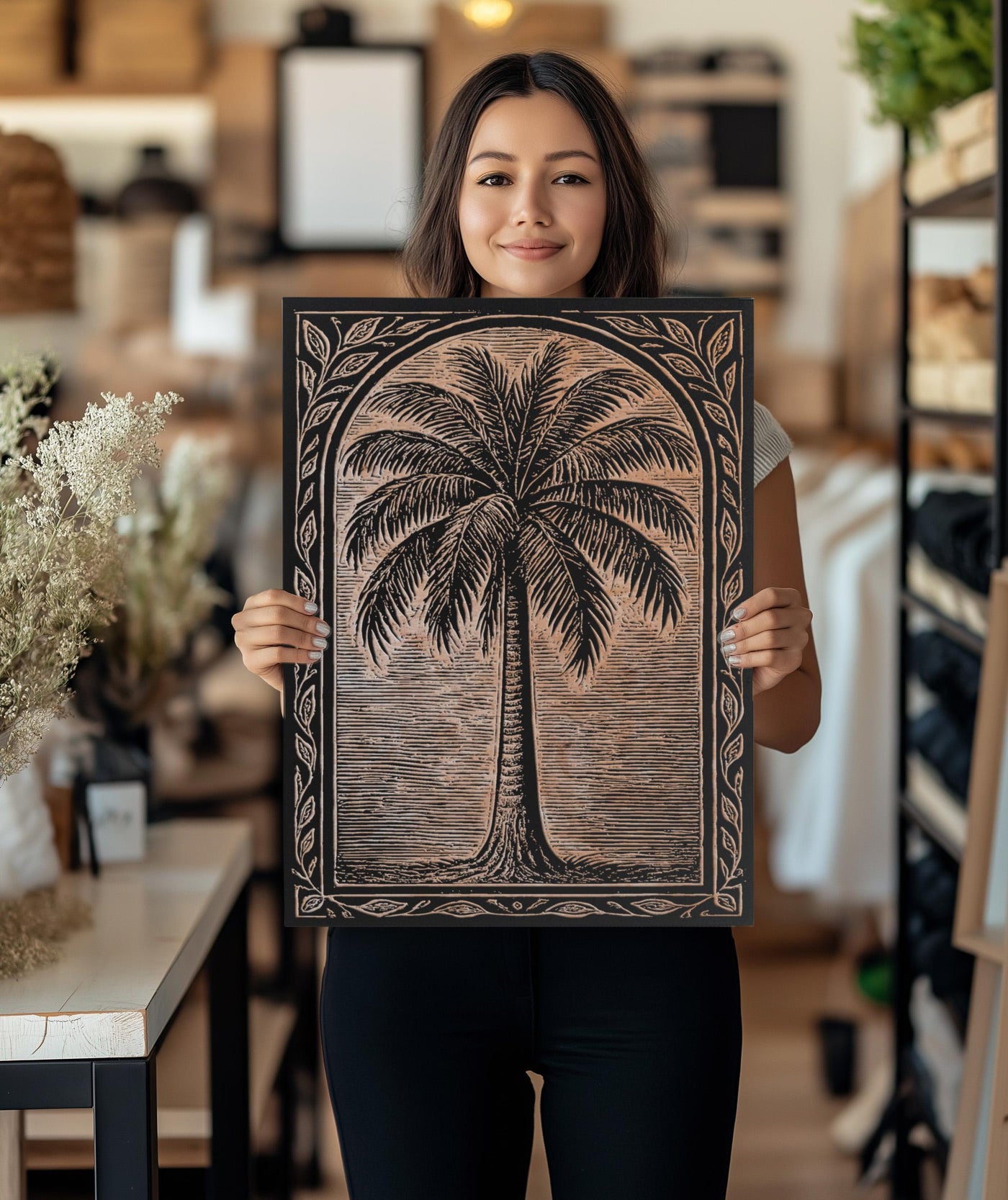 Palm Tree Engraved Birch Illustration