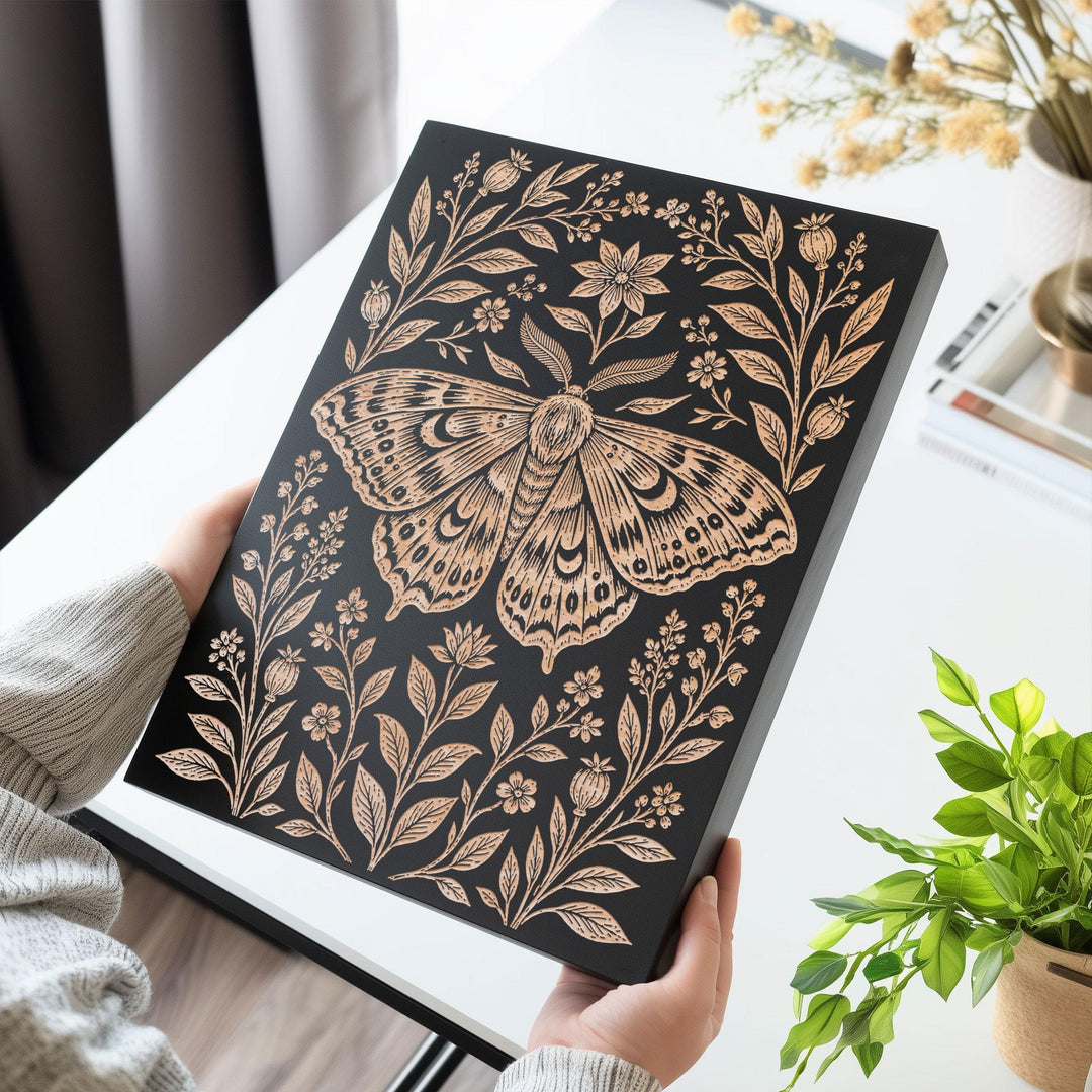 Moth Garden Engraved Birch Art Panel