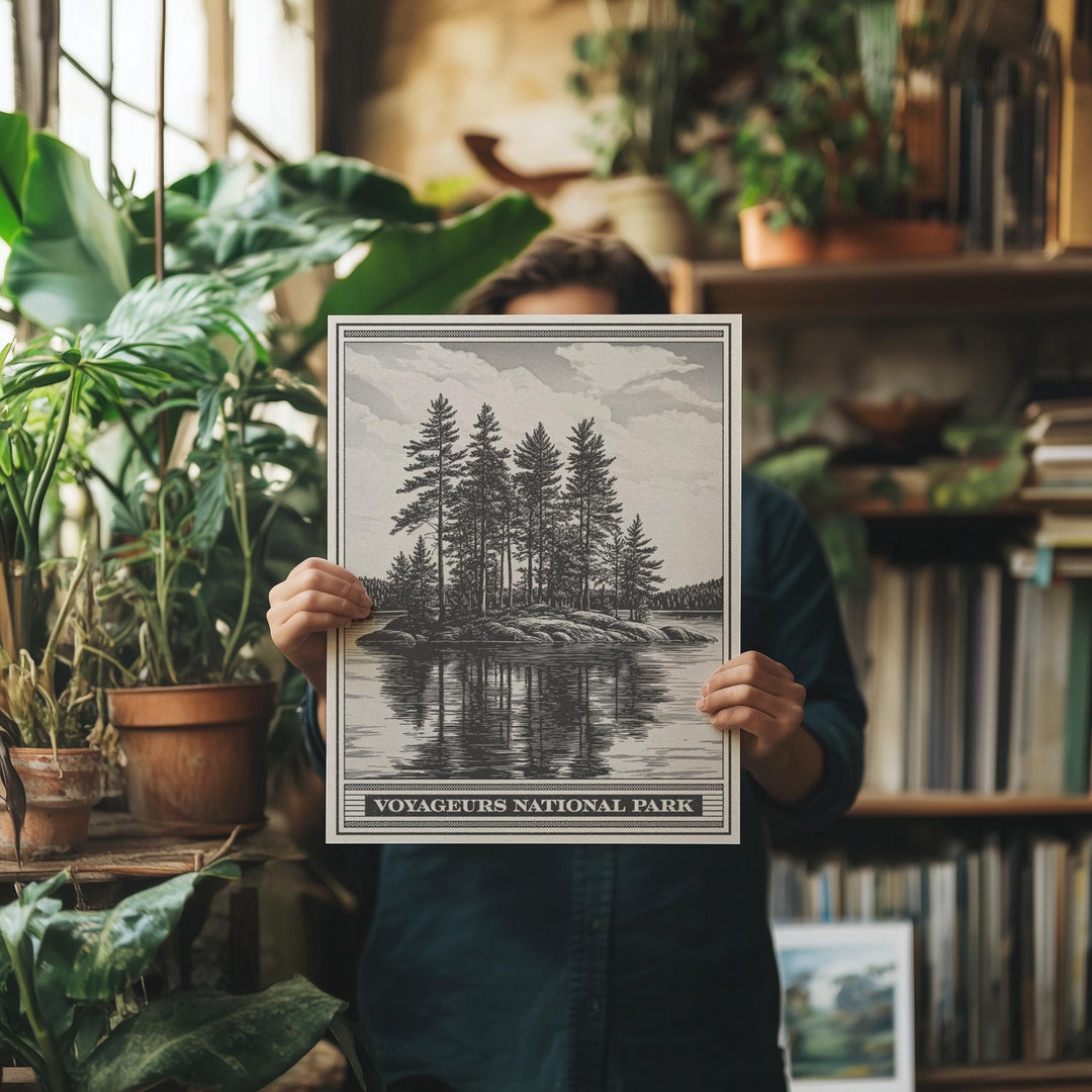 Voyageurs National Park Lithograph Style Print - Vintage Minnesota archival matte fine art print Gift. Rainy, Kabetogama &amp; Namakan lakes