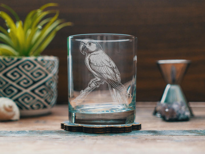 Parrot Glasses | Birding Personalized Whiskey, Wine &amp; Beer Glassware, Nature Inspired Drinkware, Tropical Bird Wildlife Decor, Birder Gift