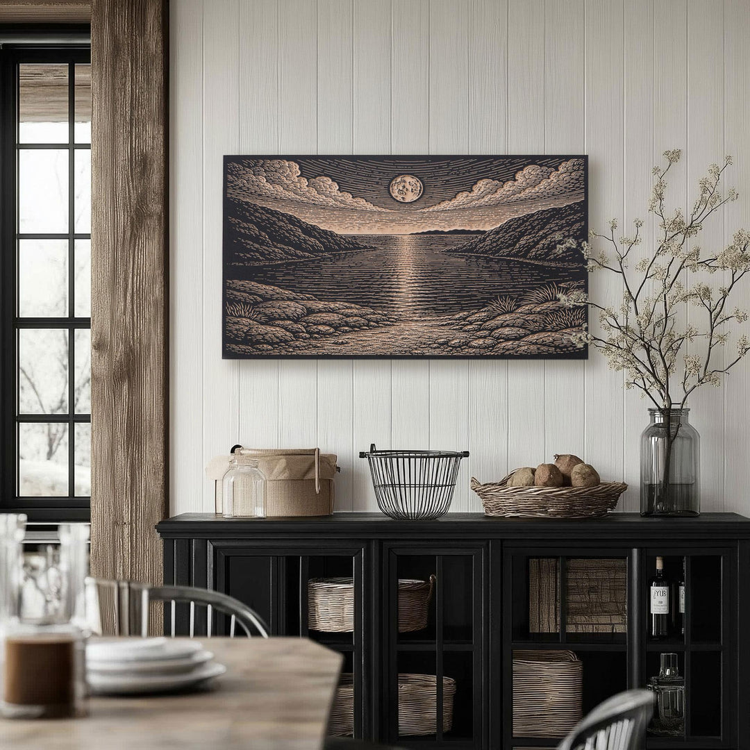 Moonlit Tidal Inlet Engraved Birch Art Panel