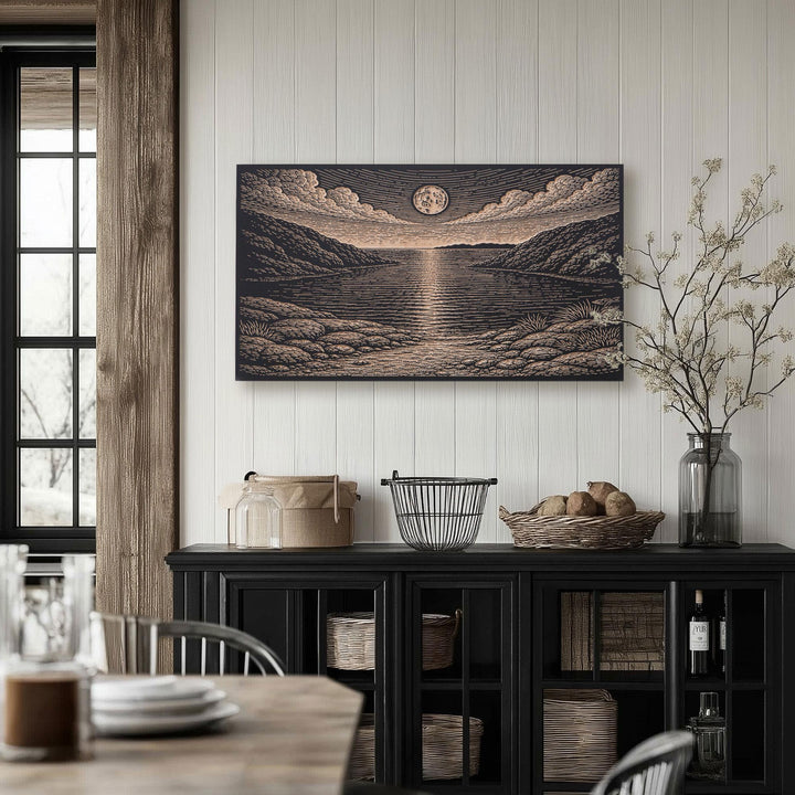 Moonlit Tidal Inlet Engraved Birch Art Panel