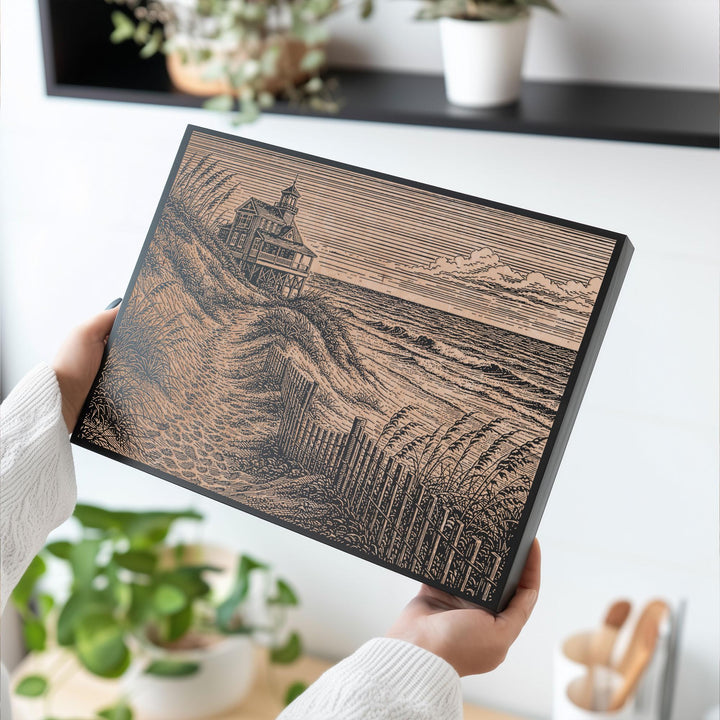 Outer Banks Lifesaving Station Engraved Birch Art Panel