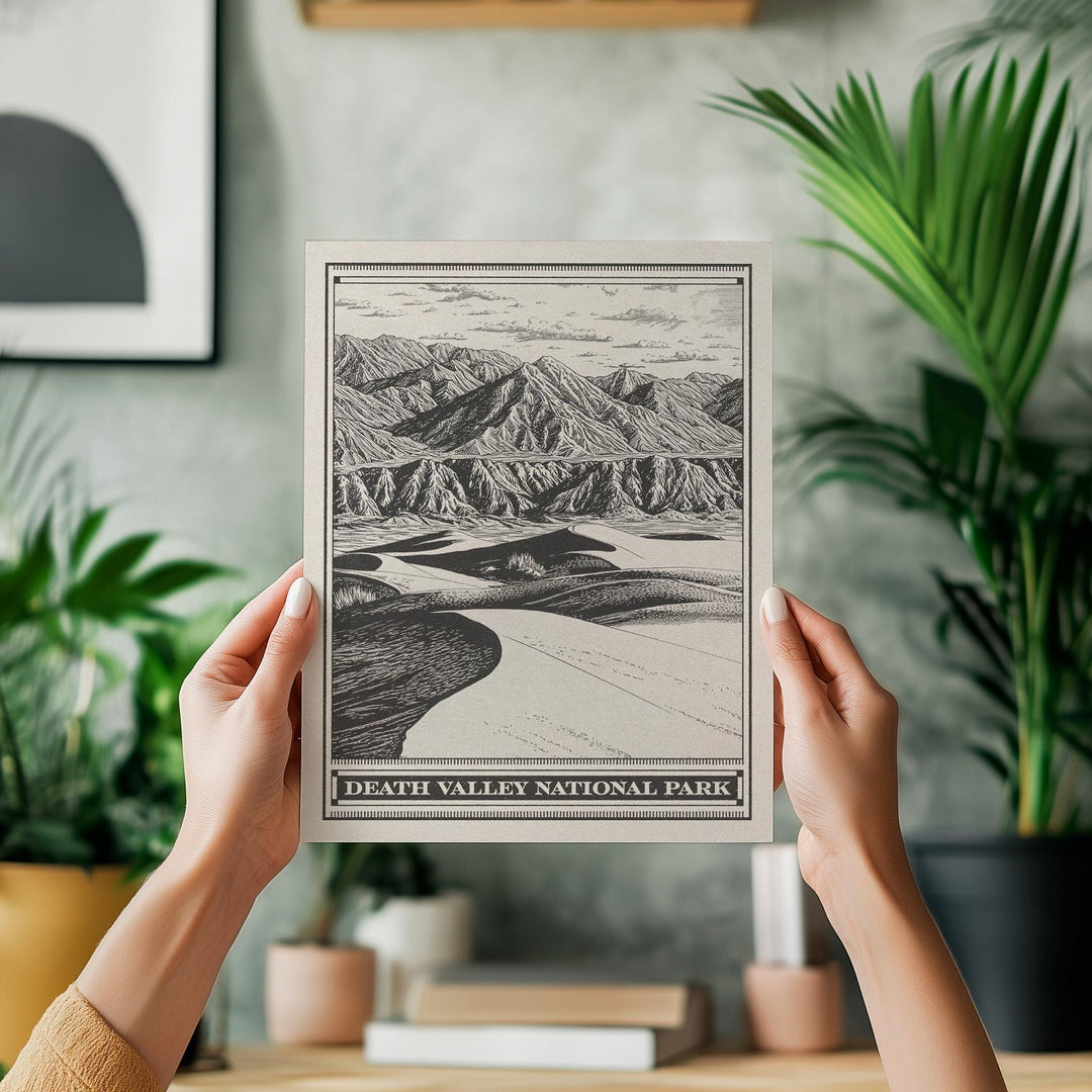 Death Valley National Park Lithograph Style Print - Vintage California Nevada archival matte fine art print Titus Canyon Badwater Basin Gift