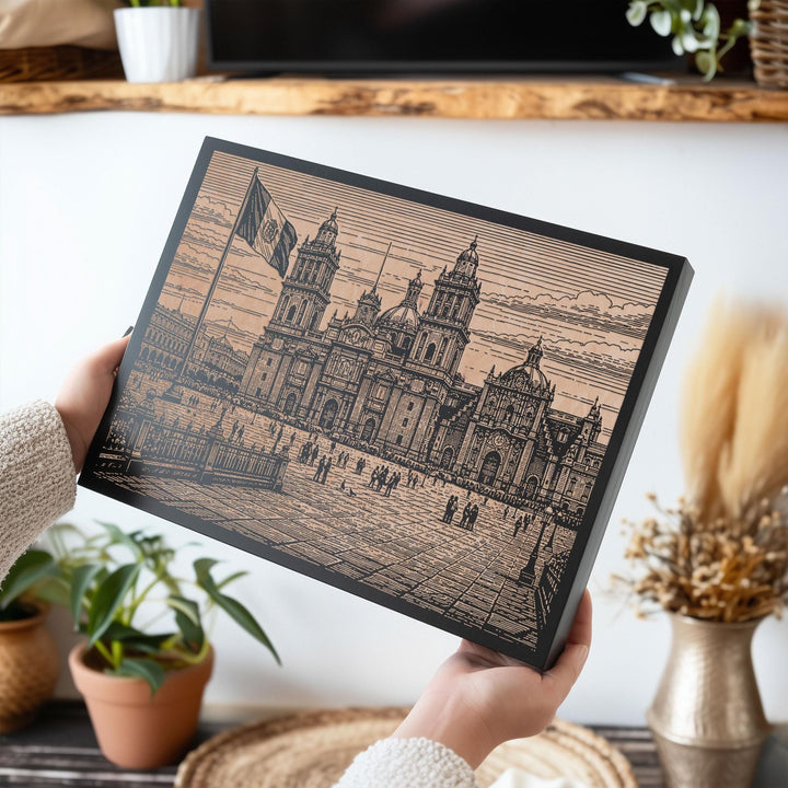 Zocalo Mexico City Engraved Birch Art Panel