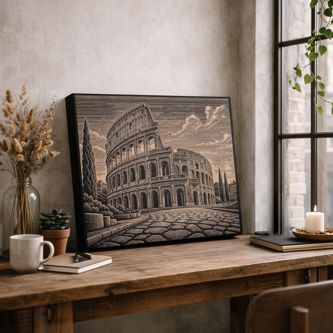 Rome Colosseum Engraved Birch Art Panel