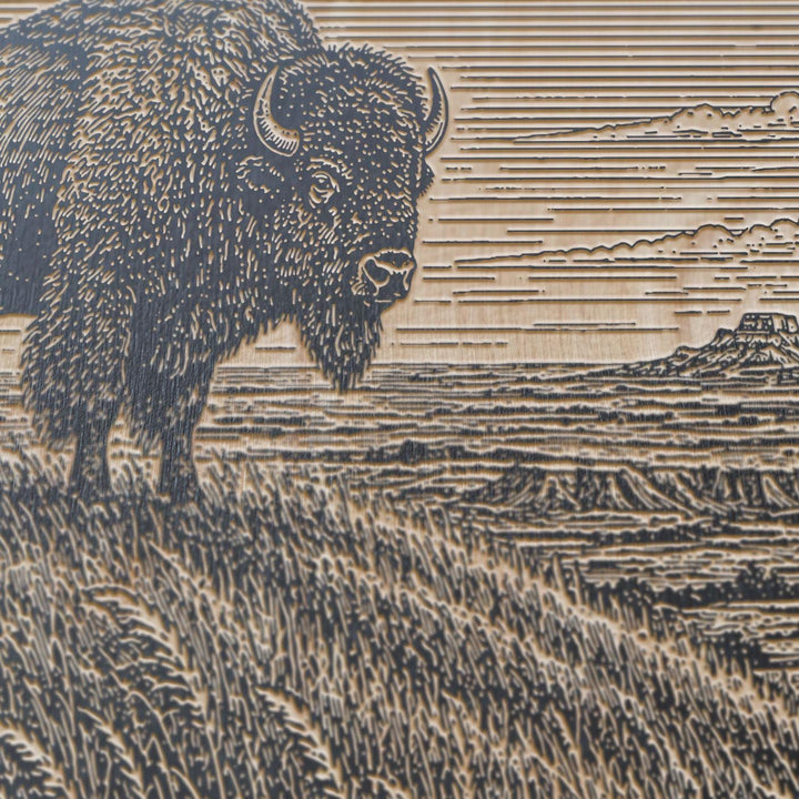 Bison Prairie Engraved Birch Art Panel
