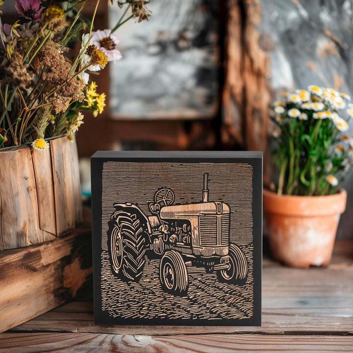Farm Tractor Engraved Illustration
