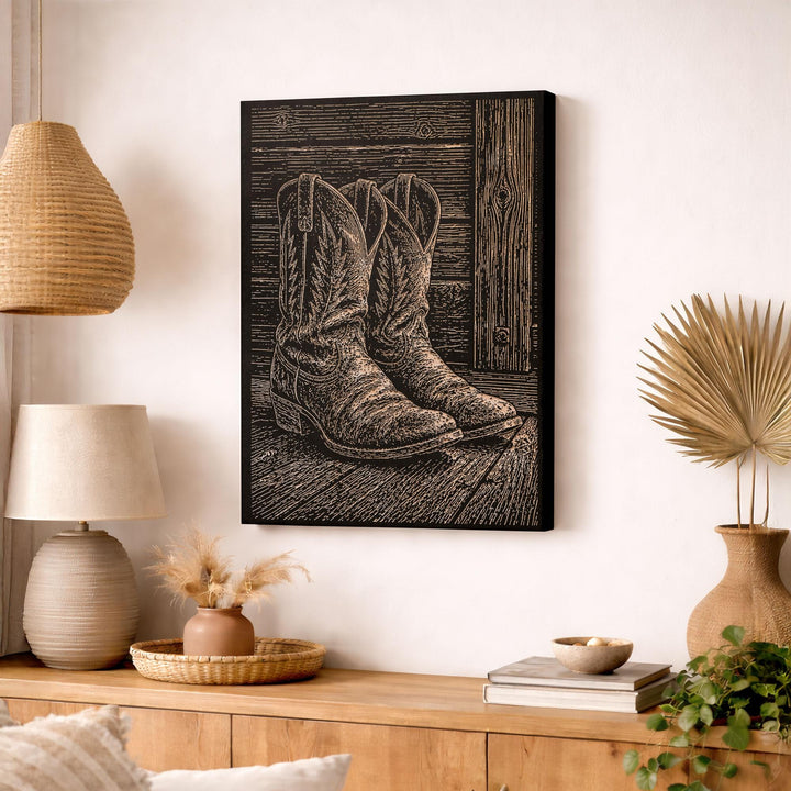Cowboy Boots Engraved Illustration