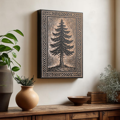 Pine Tree Engraved Birch Illustration