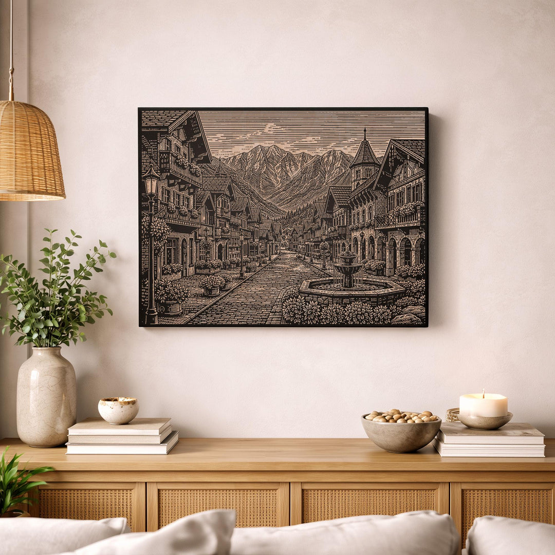 Leavenworth Alpine Village Engraved Birch Art Panel
