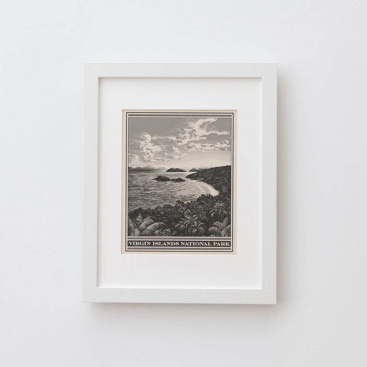 Virgin Islands National Park Lithograph Style Print - Vintage USVI St. John archival matte fine art print. Buck Island Reef Monument gift