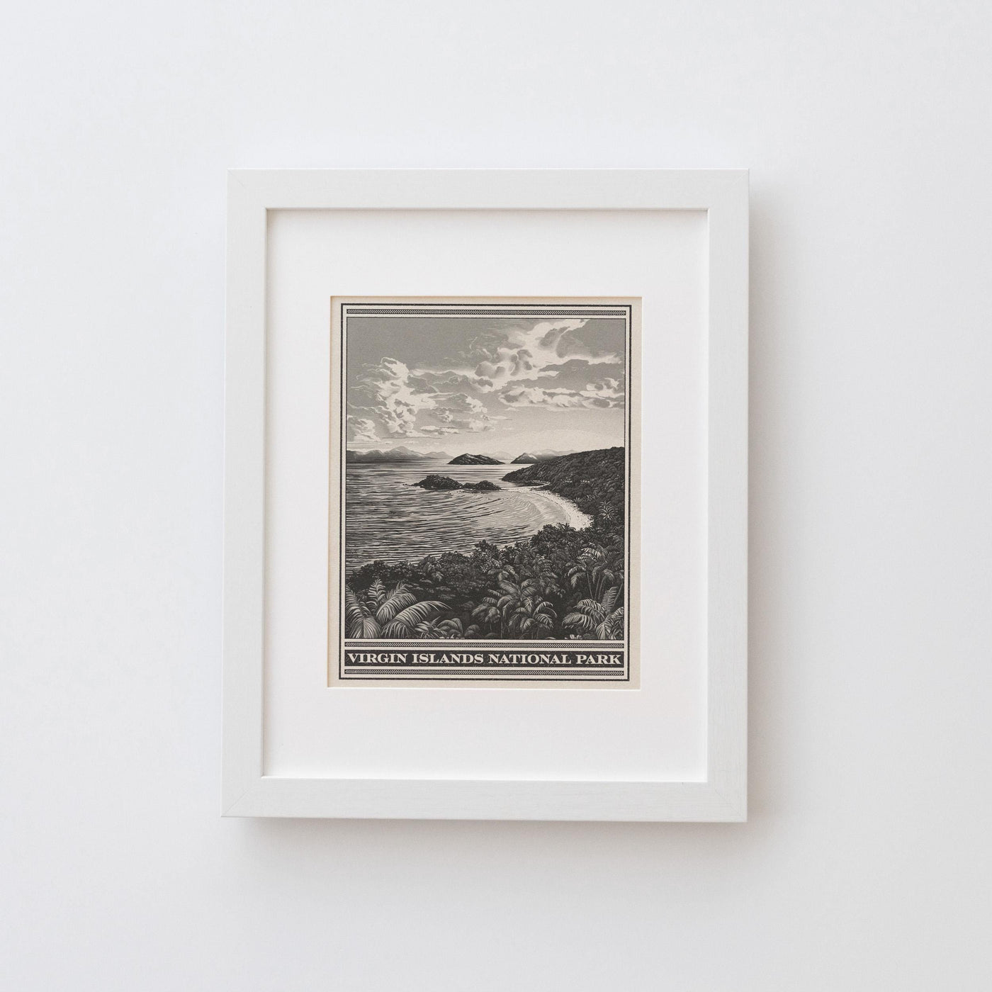 Virgin Islands National Park Lithograph Style Print - Vintage USVI St. John archival matte fine art print. Buck Island Reef Monument gift