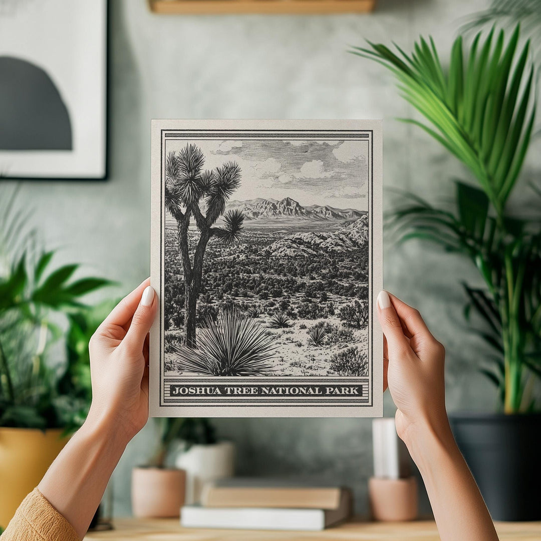 Joshua Tree National Park Lithograph Style Print - Vintage California archival matte fine art print. Western aesthetic gift. Desert travel.