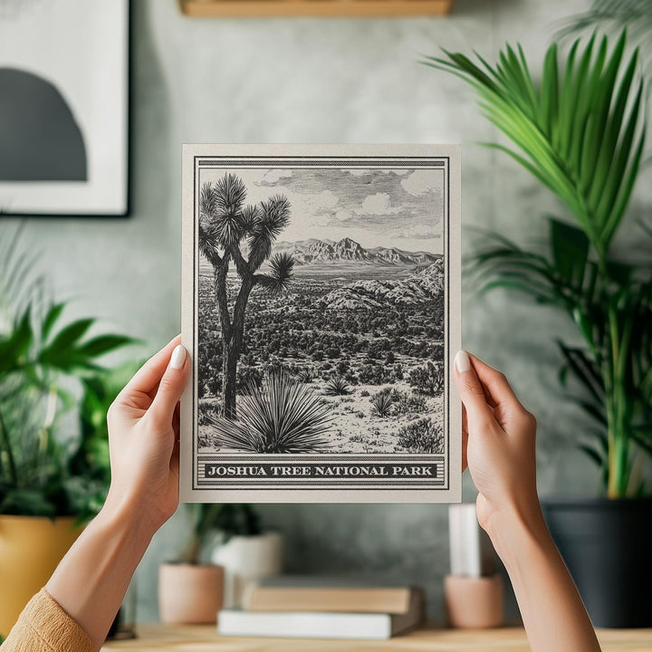 Joshua Tree National Park Lithograph Style Print - Vintage California archival matte fine art print. Western aesthetic gift. Desert travel.