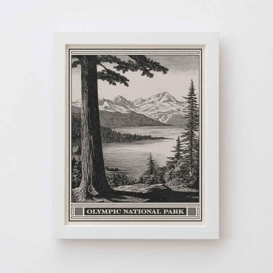 Olympic National Park Lithograph Style Print - Vintage Lake Crescent Washington archival matte fine art print. Wilderness gift for hikers.