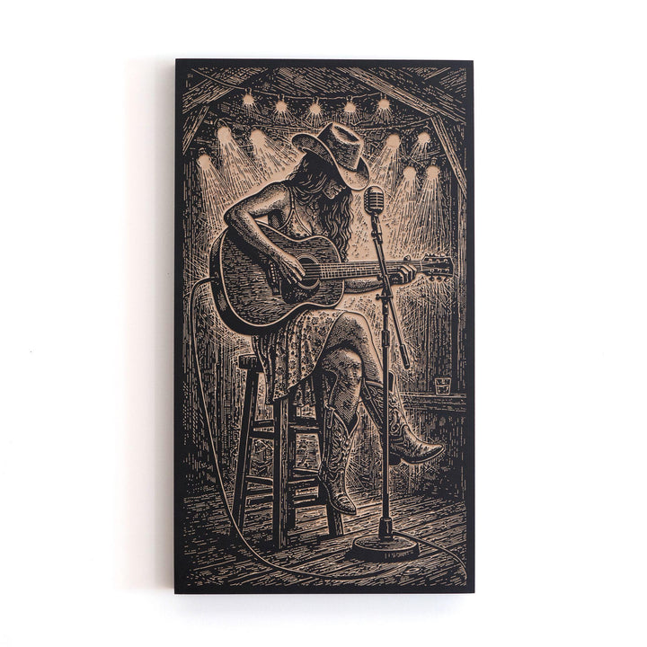 Country Music Singer Engraved Illustration