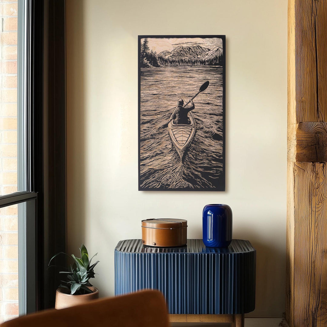 Kayaker Engraved Illustration