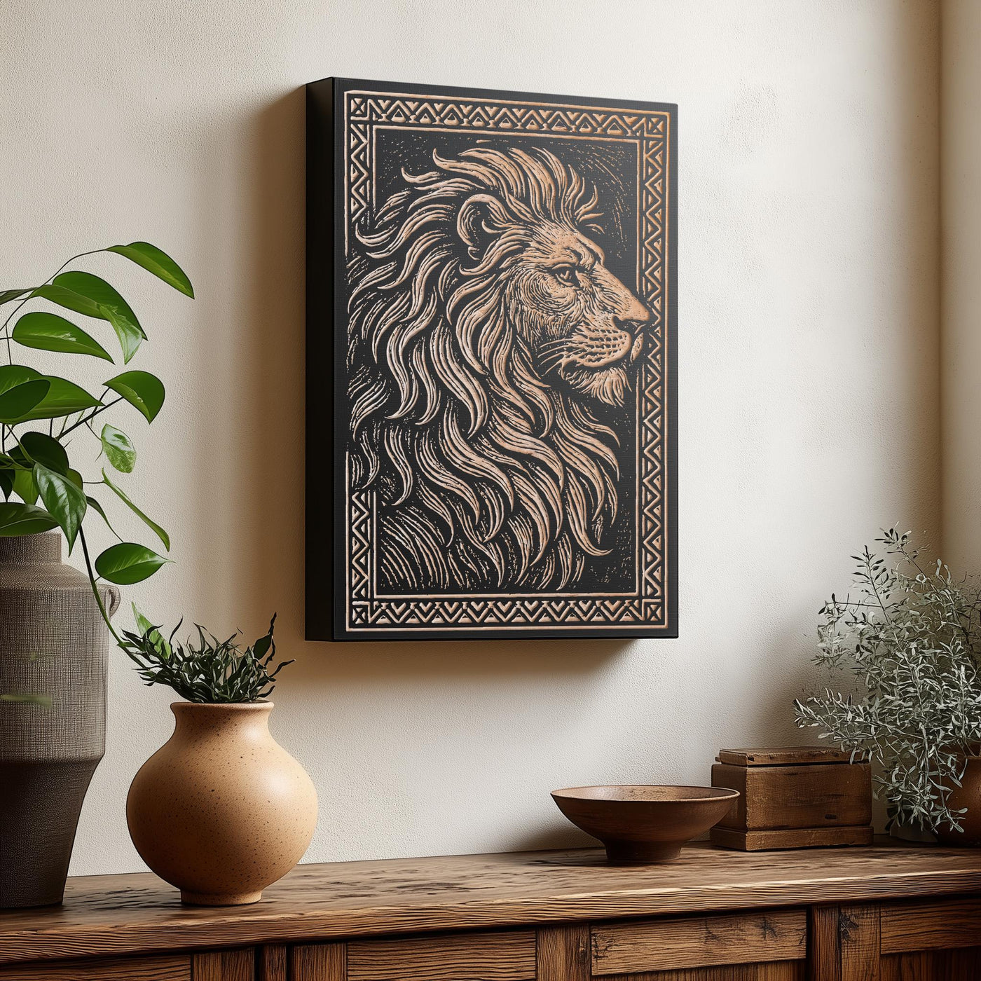 Lion Engraved Birch Illustration