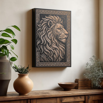 Lion Engraved Birch Illustration