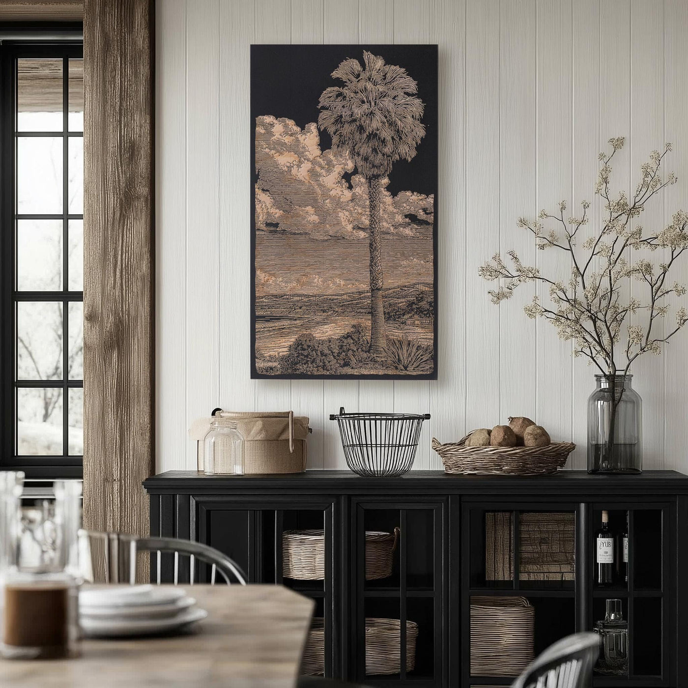 Beach Palm Tree Engraved Illustration