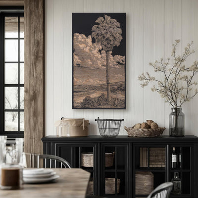 Beach Palm Tree Engraved Illustration