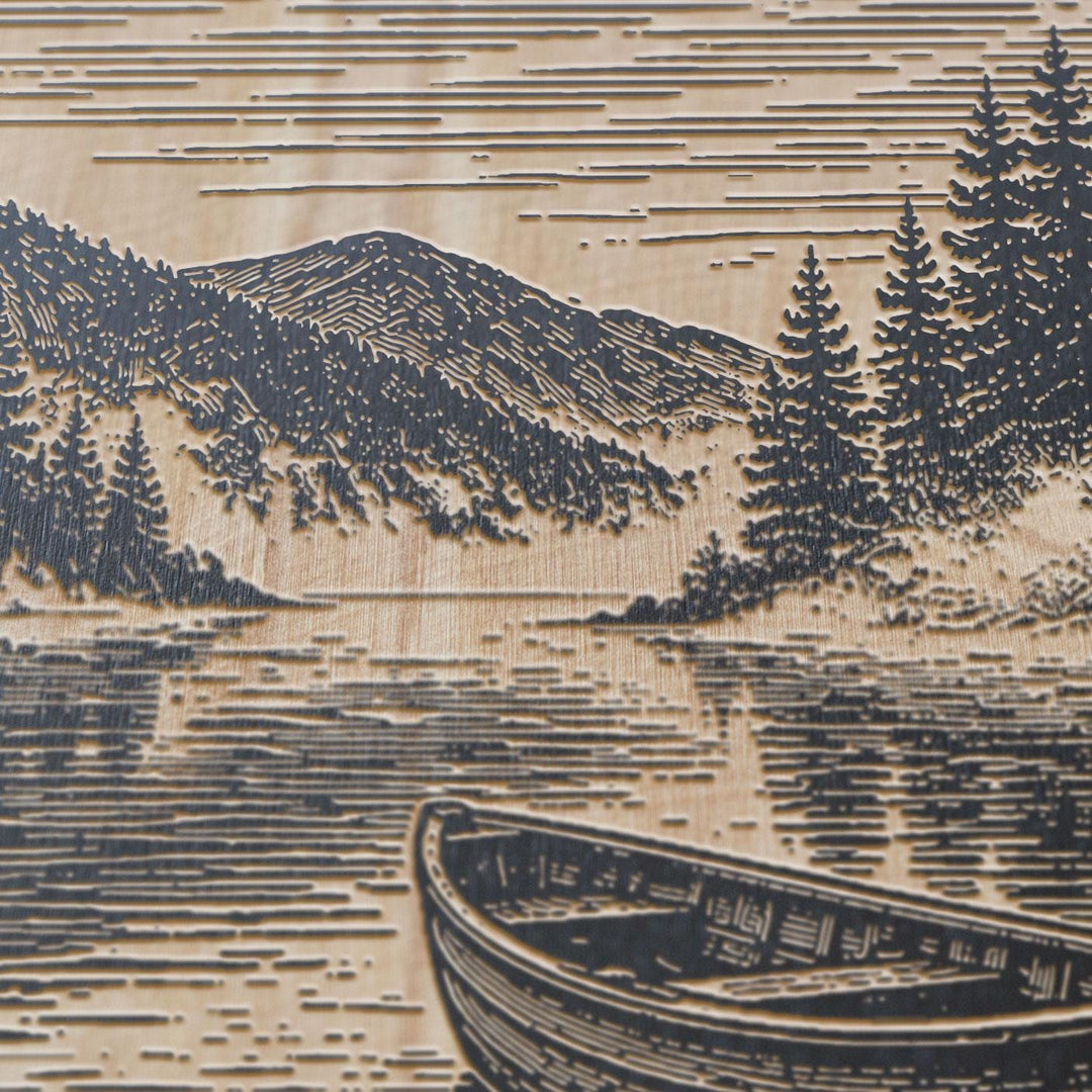Serene Lake at Dawn Engraved Birch Art Panel