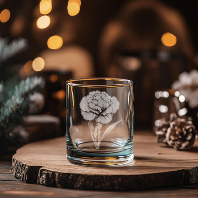 Carnation Glasses | Personalized Whiskey, Wine & Beer Etched Glassware, Flower Gifts for Her, Farmhouse Summer Décor, Country Style Accents