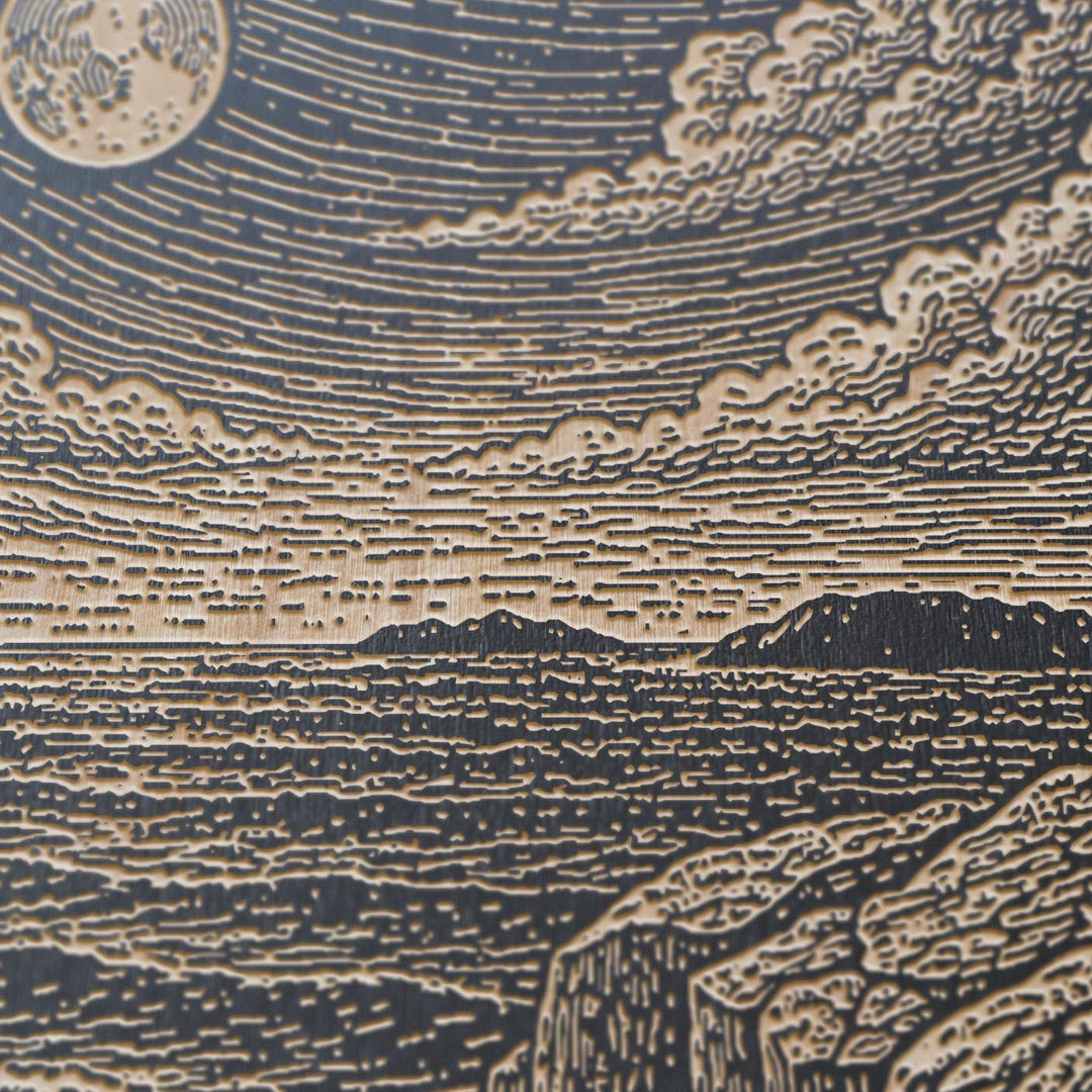 Moonlit Coastal Cliffs at Night Engraved Birch Art Panel