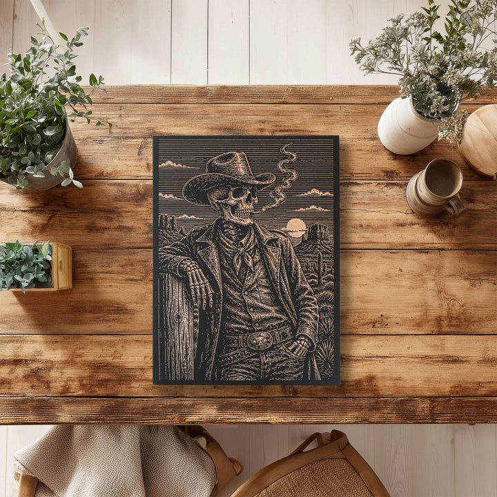 Skeleton Cowboy Engraved Illustration