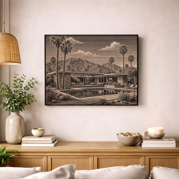 Palm Springs Mid Century Engraved Birch Art Panel