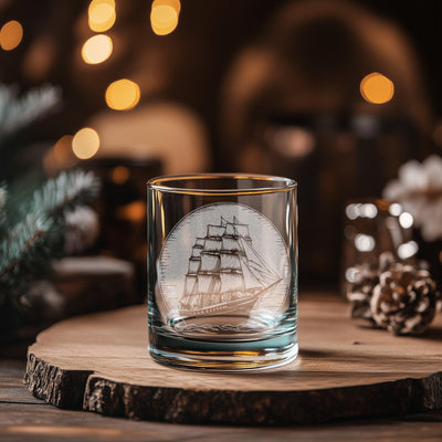 Clipper Ship Glasses | Sailing Themed Personalized Whiskey, Wine & Beer Glassware, Maritime Drinkware, Nautical Ocean Decor, Sailor Gift