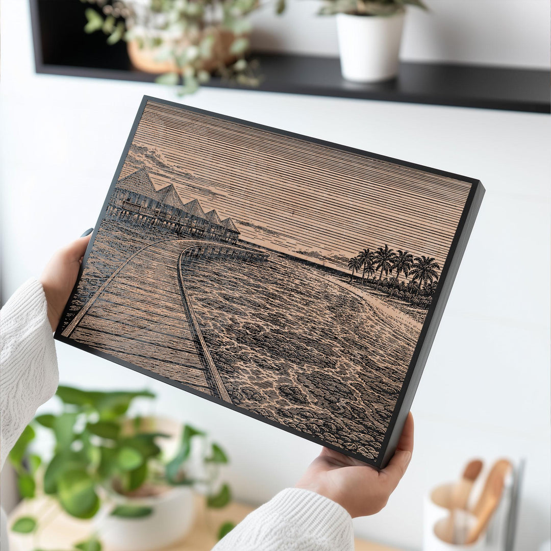 Maldives Overwater Villas Engraved Birch Art Panel