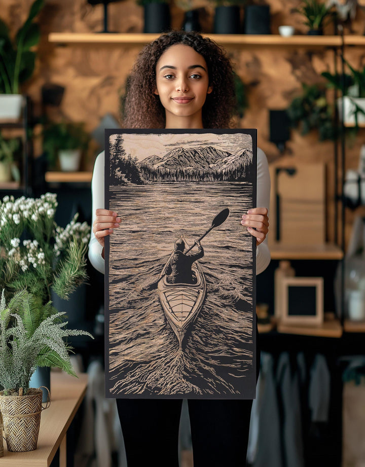 Kayaker Engraved Illustration