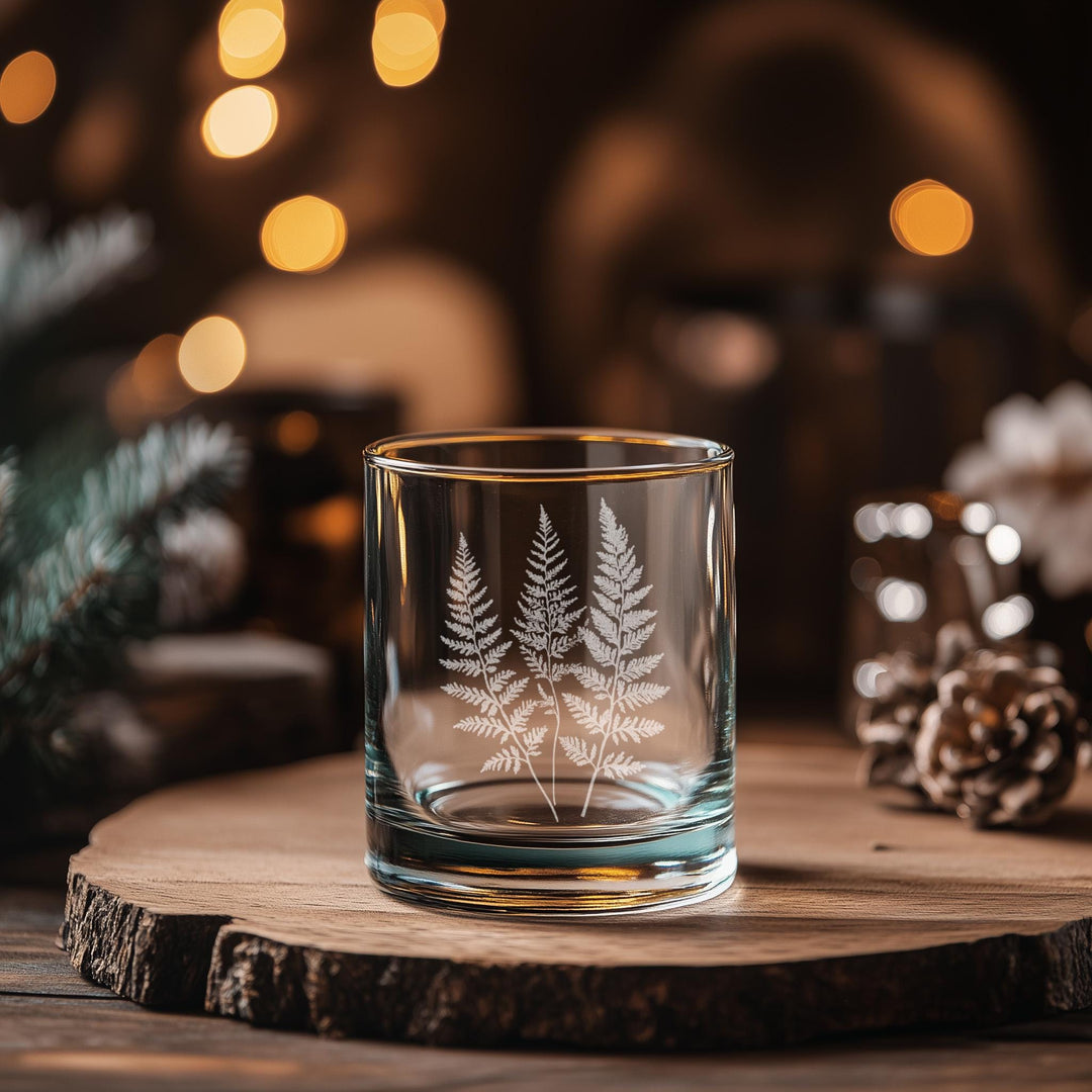 Fern Glasses | Nature Themed Personalized Whiskey, Wine &amp; Beer Glassware, Botanical Drinkware, Gardener Gift, Cottagecore Vintage Boho Decor