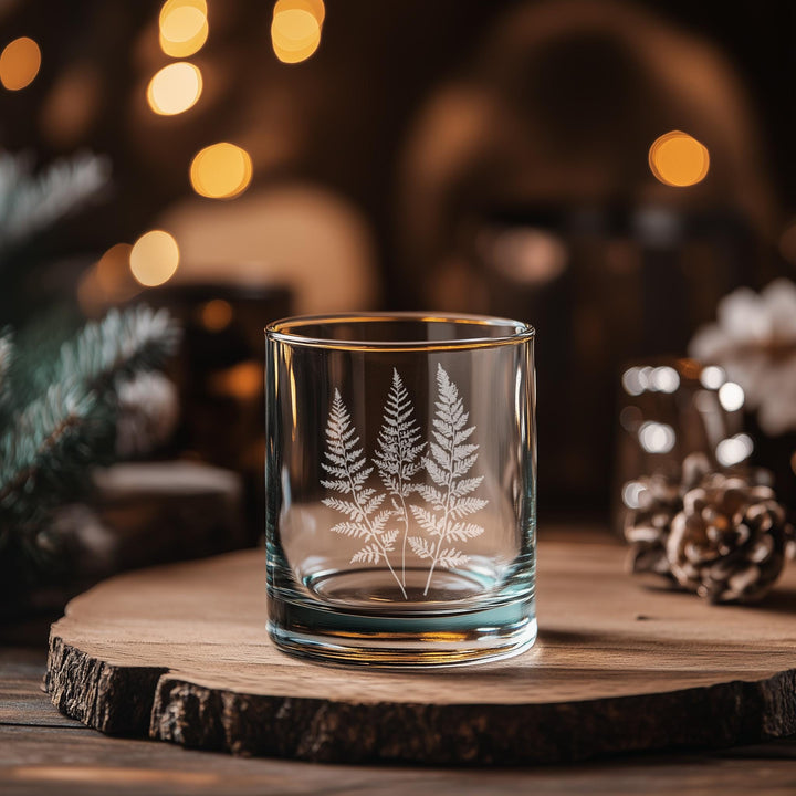 Fern Glasses | Nature Themed Personalized Whiskey, Wine &amp; Beer Glassware, Botanical Drinkware, Gardener Gift, Cottagecore Vintage Boho Decor
