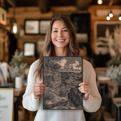 Grand Canyon Rim Engraved Illustration