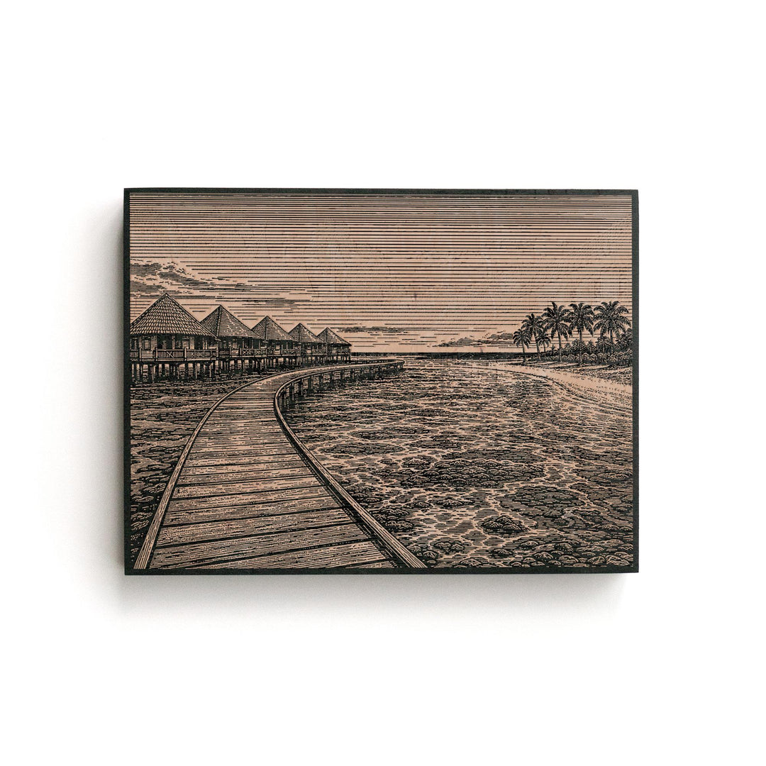 Maldives Overwater Villas Engraved Birch Art Panel