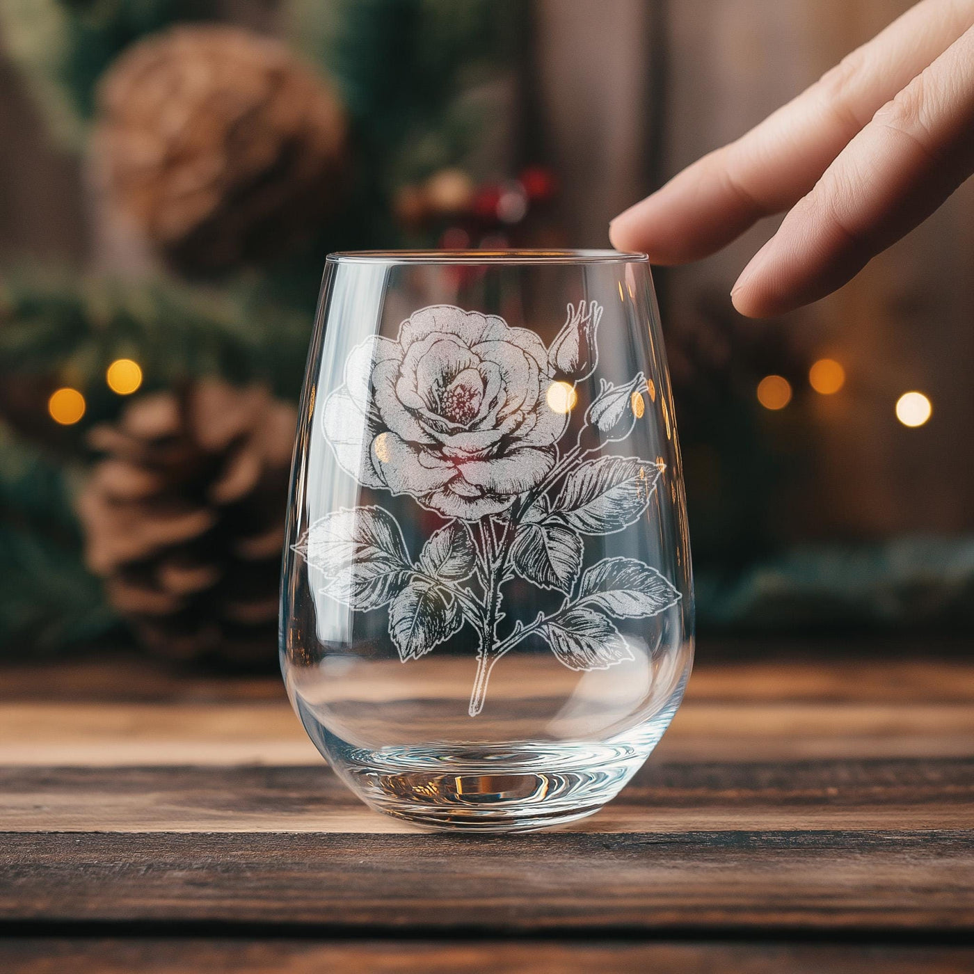Rose Glasses | Personalized Beer, Cocktail, Whiskey, Wine glassware. Bridal floral gift. Botanical Feminine Flowers Boho Home Decor.