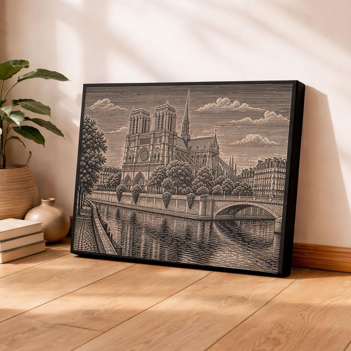 Notre-Dame Cathedral Engraved Birch Art Panel