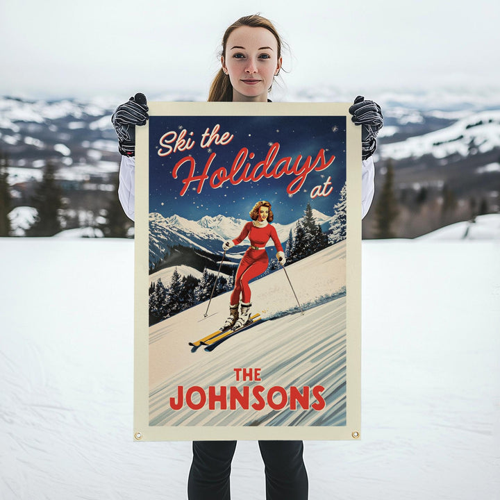 Custom Ski the Holidays Felt Banner