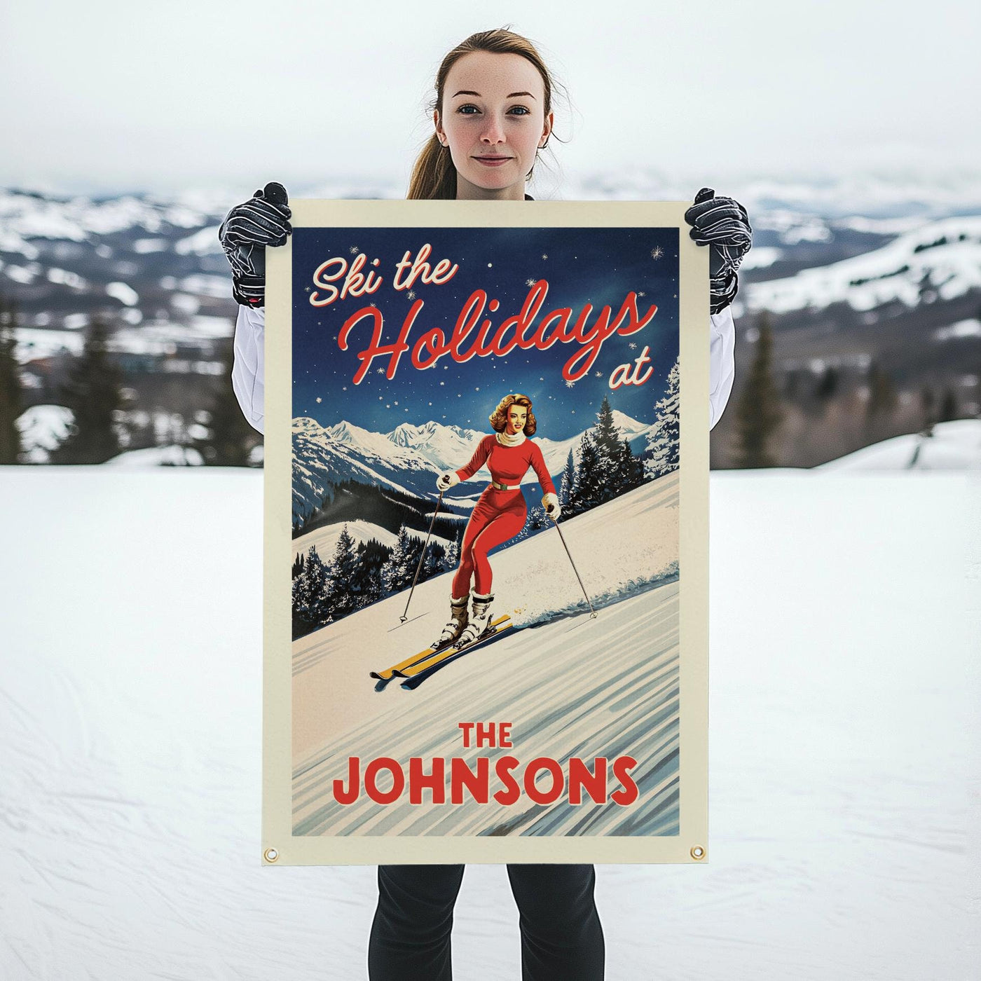 Customizable Ski the Holidays Vintage Ski Felt Poster