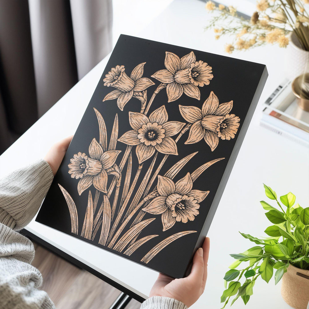 Daffodil Bunch Engraved Birch Art Panel