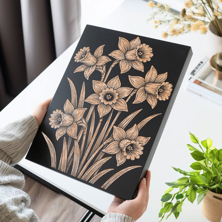 Daffodil Bunch Engraved Birch Art Panel