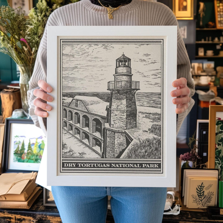 Dry Tortugas National Park Lithograph Style Print - Vintage Florida archival matte fine art print. Fort Jefferson Garden Key. Travel Gift.