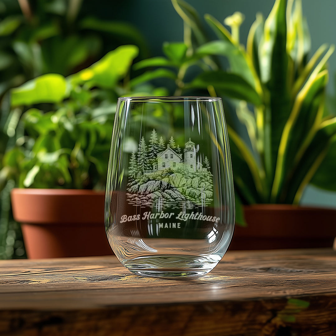 Bass Harbor Lighthouse Maine Engraved Glass