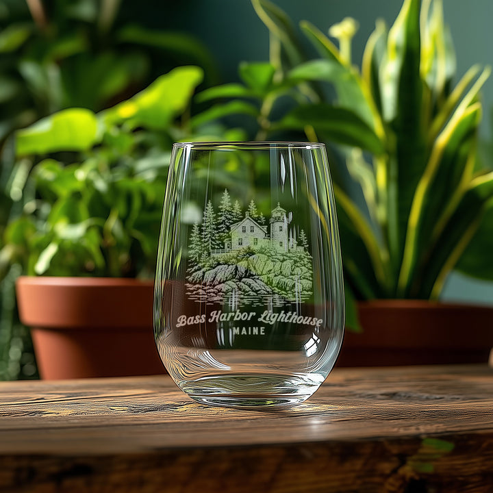 Bass Harbor Lighthouse Maine Engraved Glass