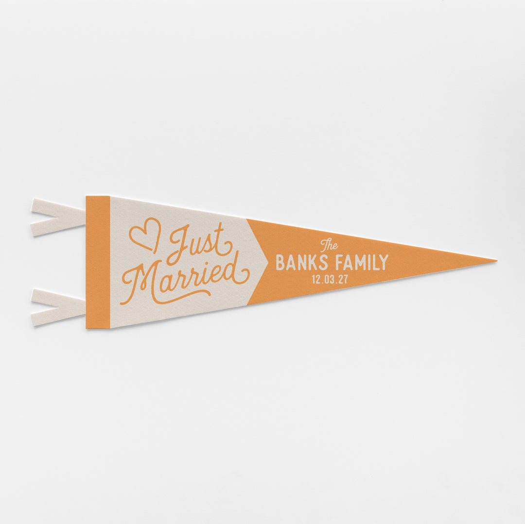 Custom Just Married Wedding Sign Felt Pennant