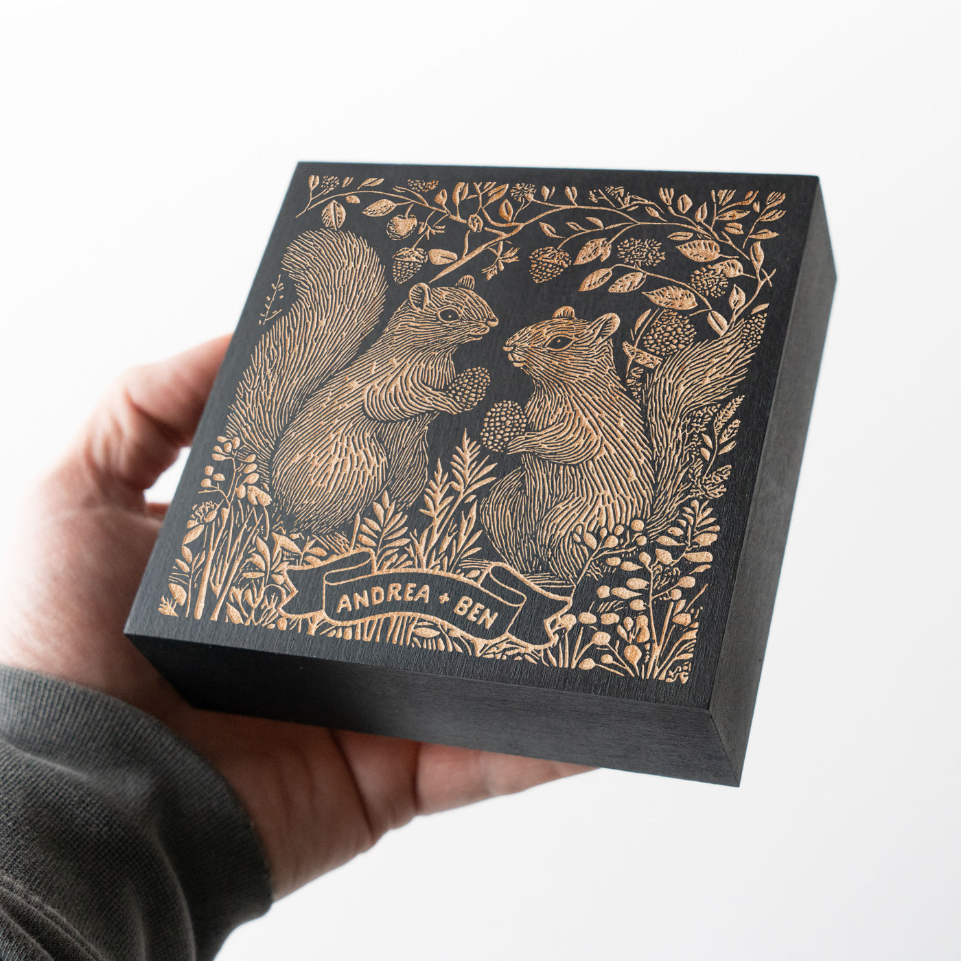 Squirrel Couple Engraved Birch Wood Panel